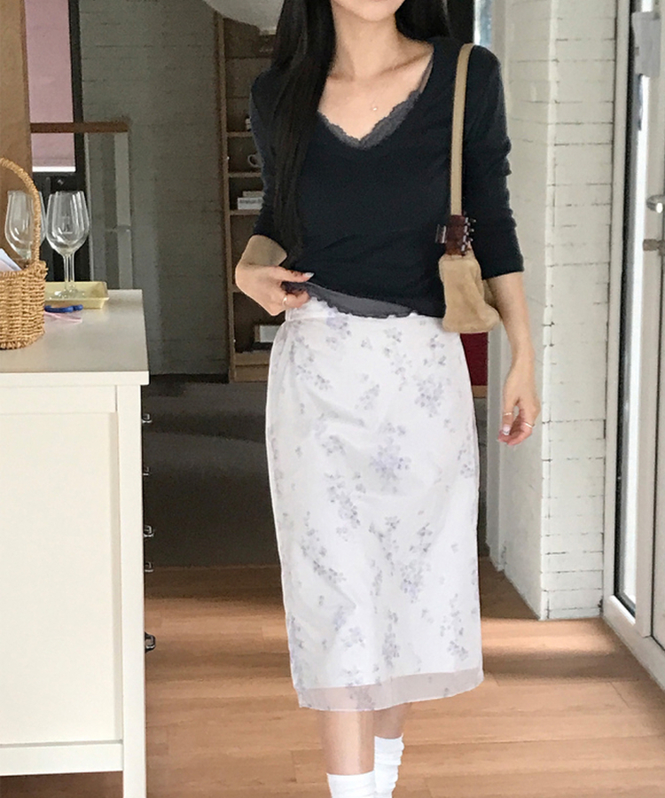 ディープVネック7分丈Tシャツ DARK NAVY