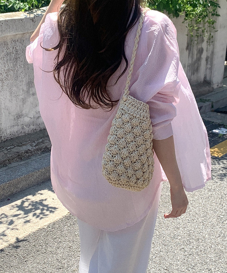 シアーストライプカラーネック長袖シャツ PINK