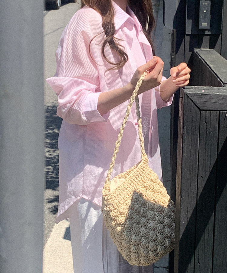 シアーストライプカラーネック長袖シャツ PINK
