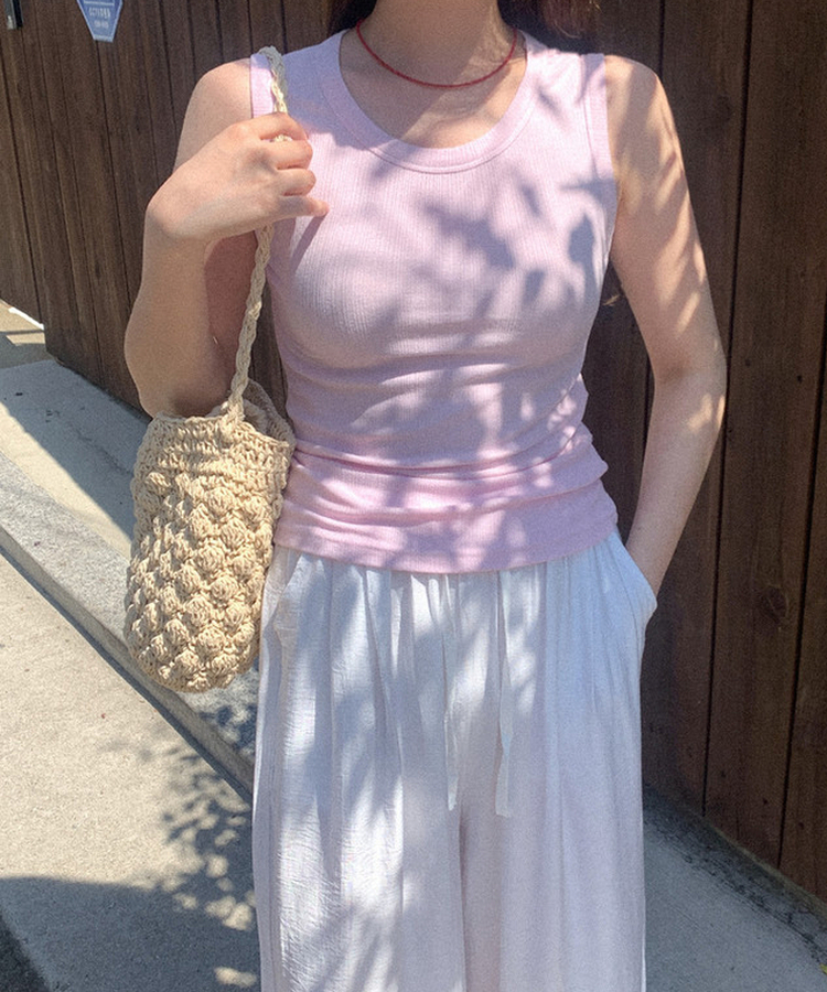 ベーシックリブノースリーブ(5color) PINK