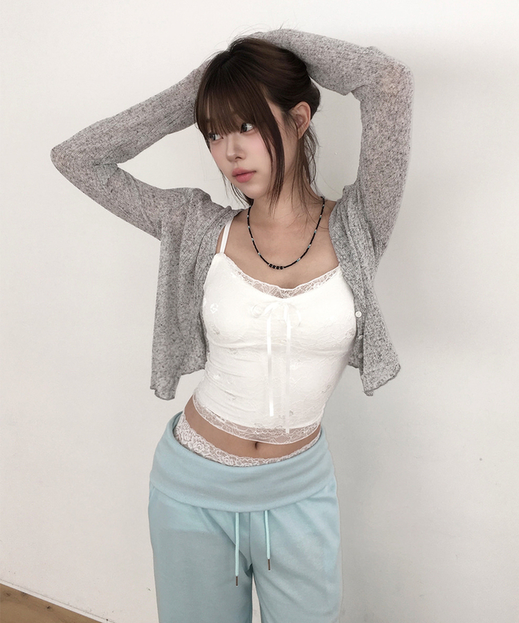 シアーリブVネック長袖カーディガン(5color) Merange Gray