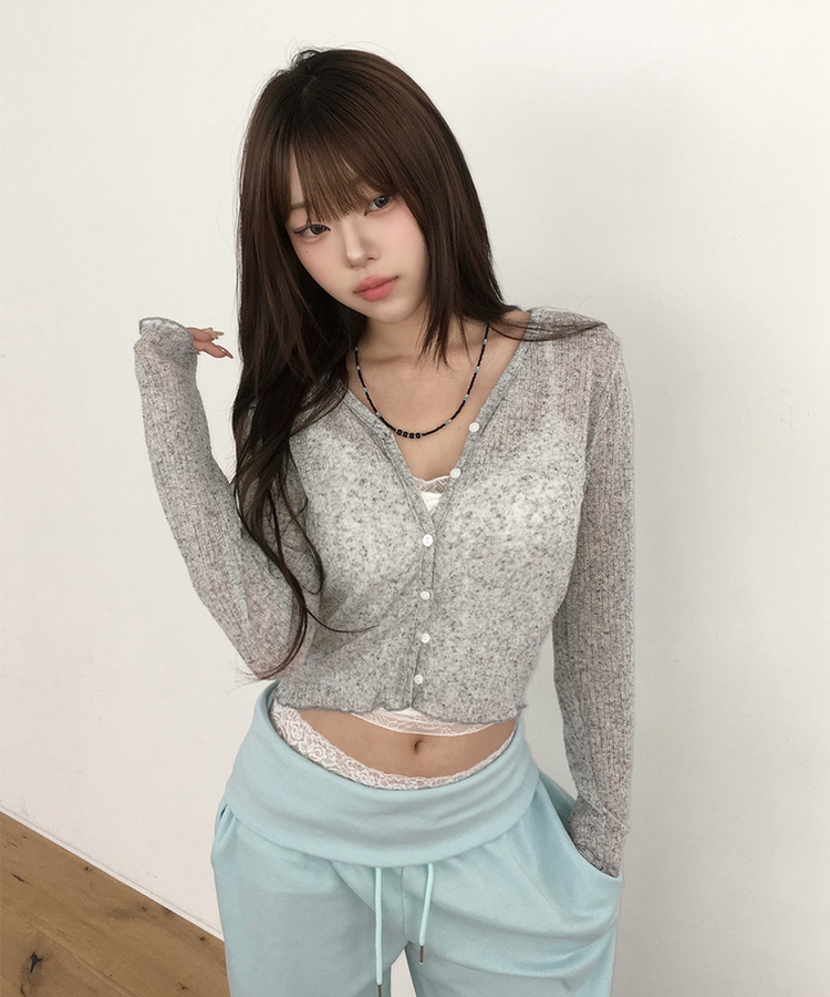 シアーリブVネック長袖カーディガン(5color) Merange Gray
