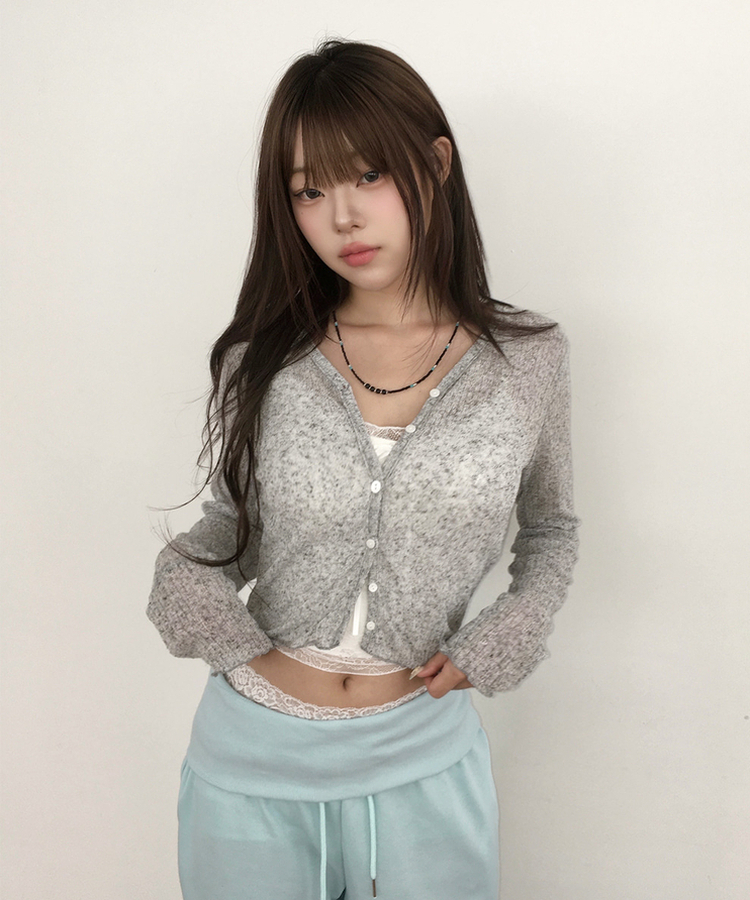 シアーリブVネック長袖カーディガン(5color) Merange Gray