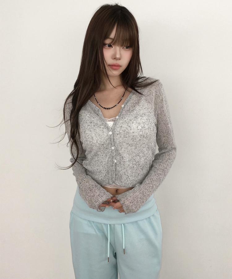 シアーリブVネック長袖カーディガン(5color) Merange Gray