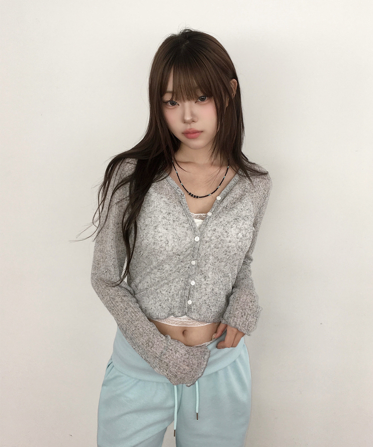 シアーリブVネック長袖カーディガン(5color) Merange Gray