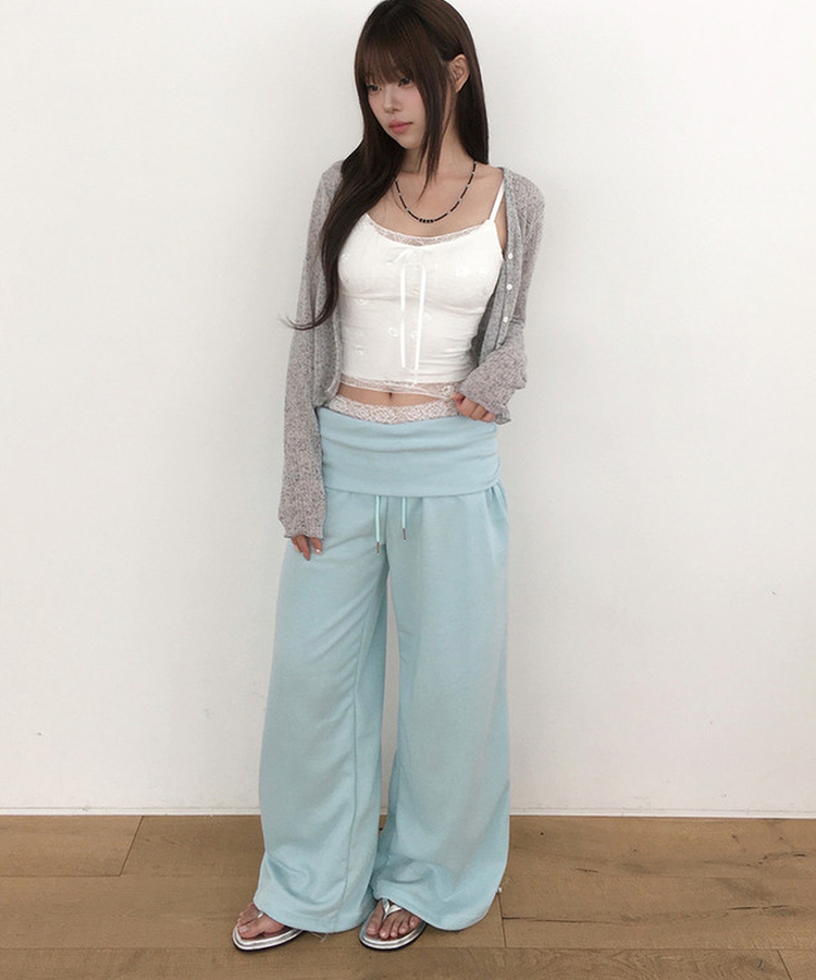 【カップ付き】リボンレースクロップドキャミソール WHITE