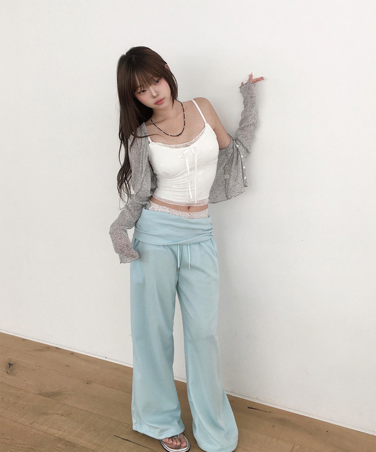 【カップ付き】リボンレースクロップドキャミソール WHITE
