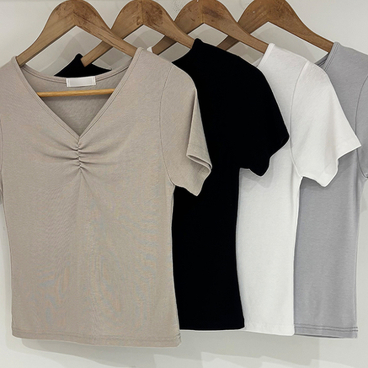 シャーリングVネック半袖Tシャツ