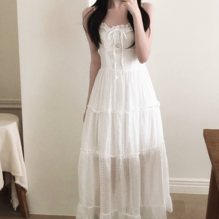 パンチングレースキャミソールロングワンピース WHITE