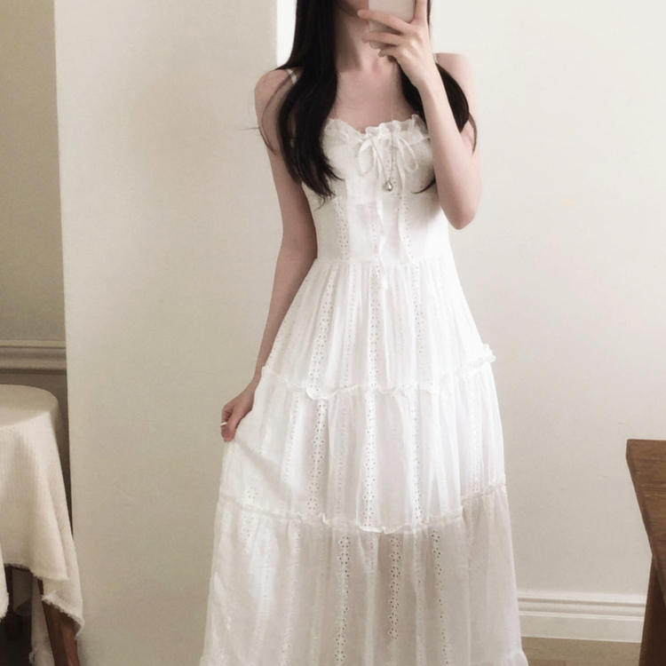 パンチングレースキャミソールロングワンピース WHITE