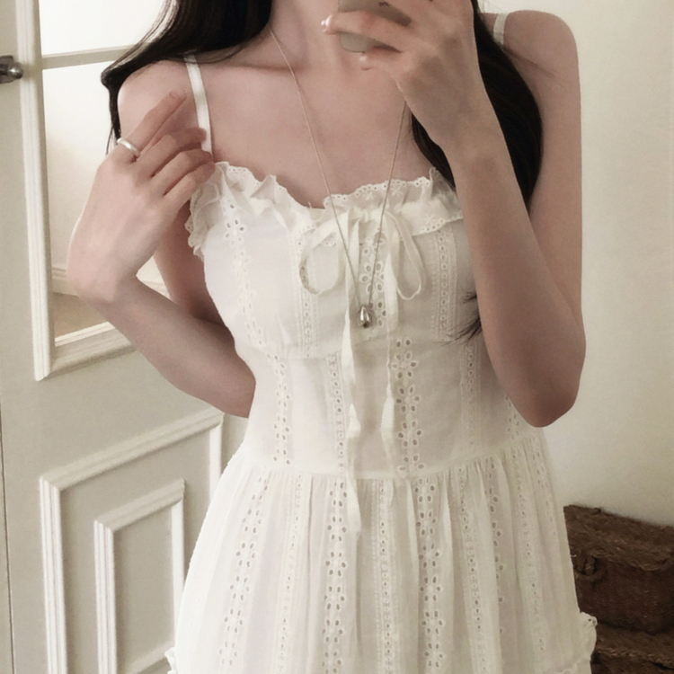 パンチングレースキャミソールロングワンピース WHITE