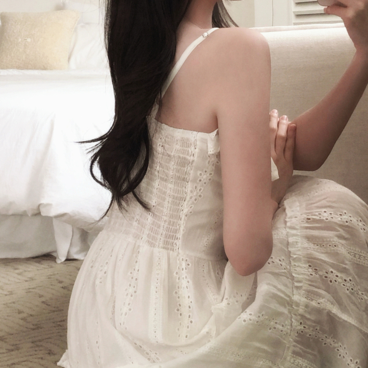 パンチングレースキャミソールロングワンピース WHITE