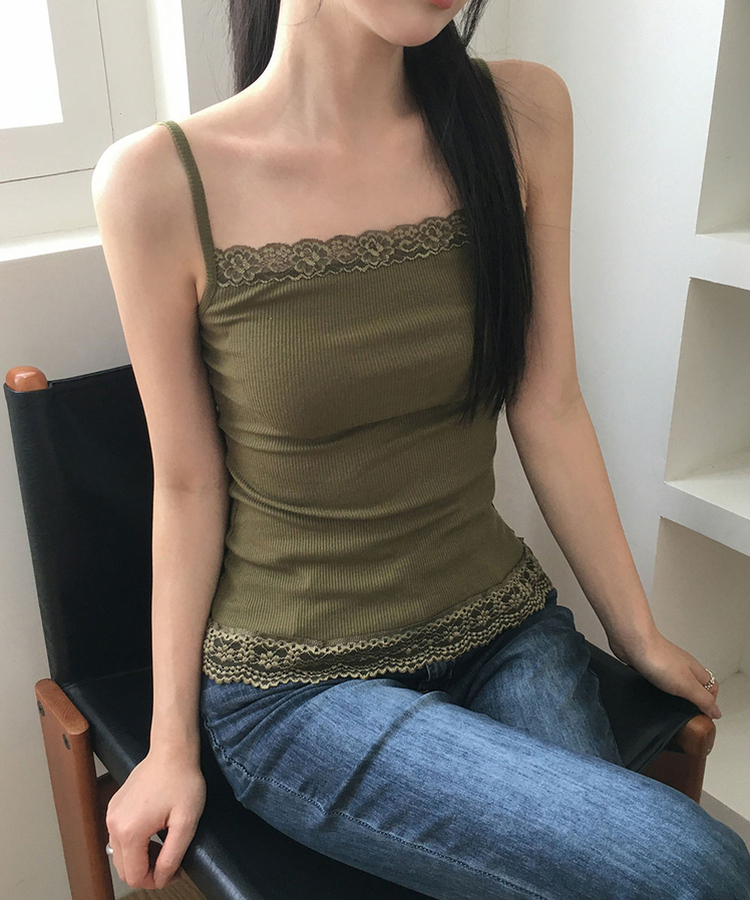 レースレイヤードキャミソール(7color) KHAKI