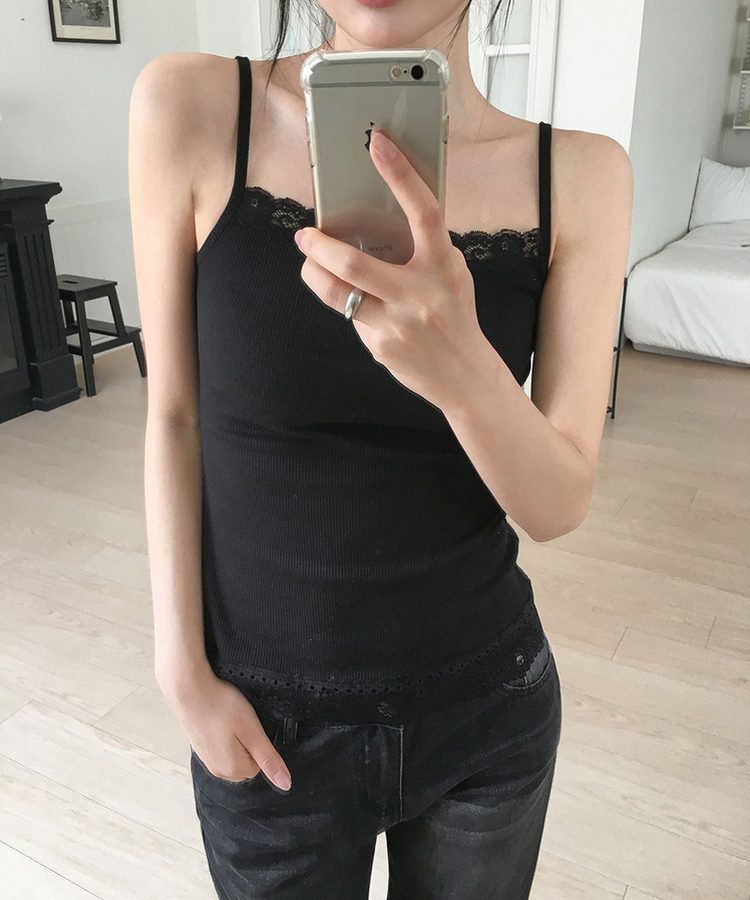 レースレイヤードキャミソール(7color) BLACK