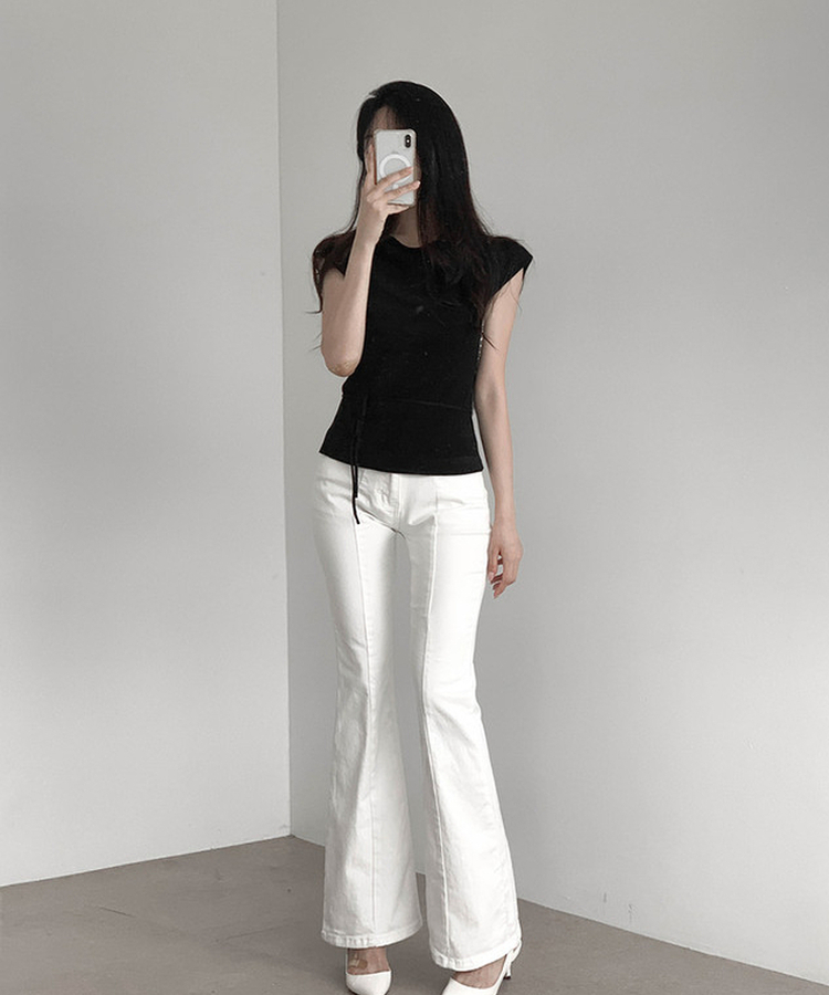 【タイ付き】ドレープキャップスリーブニット BLACK