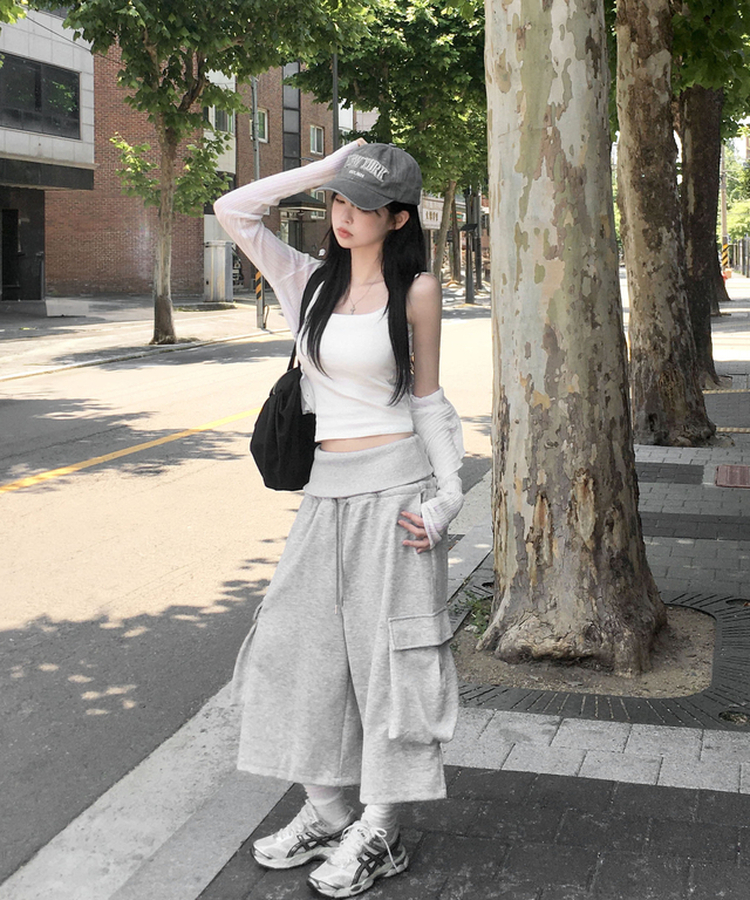 フォールドカーゴバミューダワイドパンツ GREY