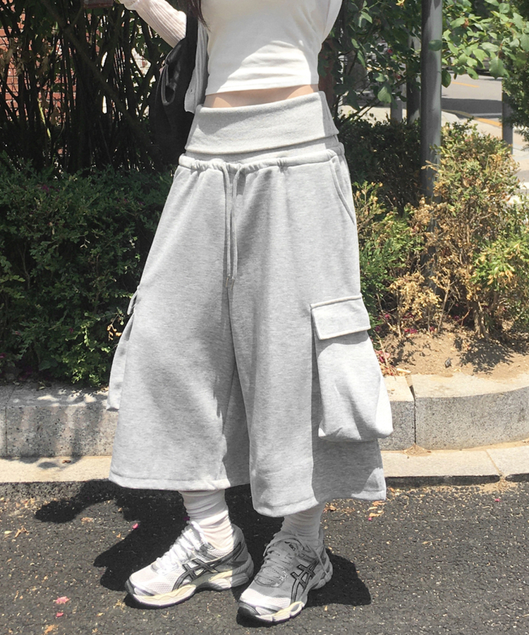 フォールドカーゴバミューダワイドパンツ GREY