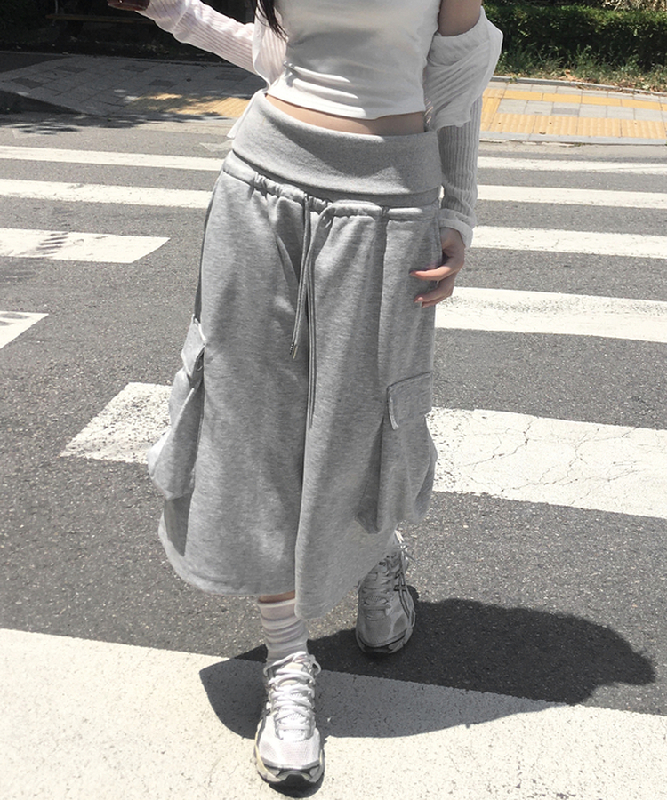 フォールドカーゴバミューダワイドパンツ GREY