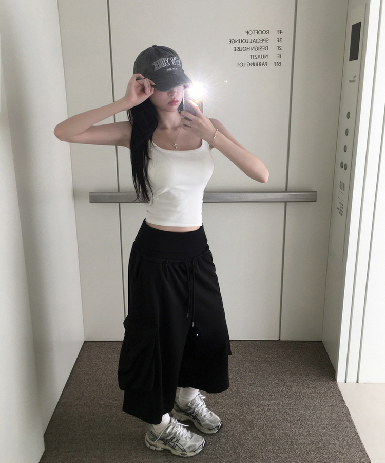 フォールドカーゴバミューダワイドパンツ BLACK
