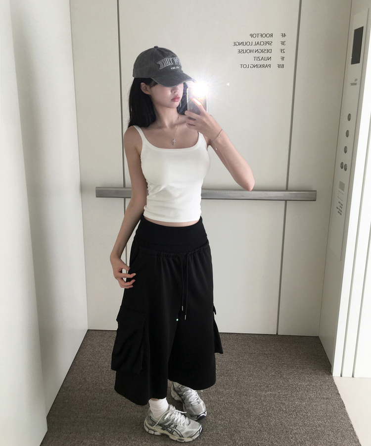フォールドカーゴバミューダワイドパンツ BLACK