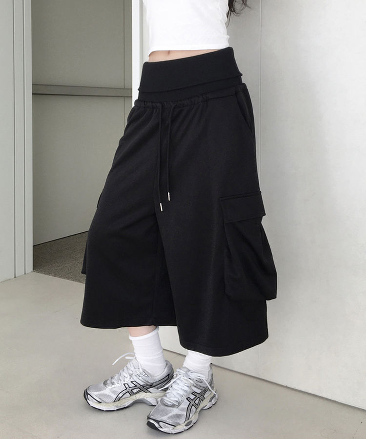 フォールドカーゴバミューダワイドパンツ BLACK