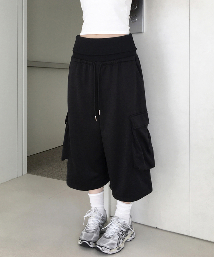 フォールドカーゴバミューダワイドパンツ BLACK