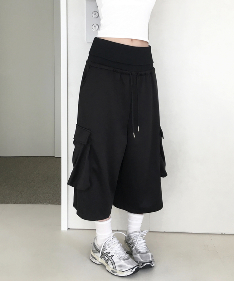 フォールドカーゴバミューダワイドパンツ BLACK