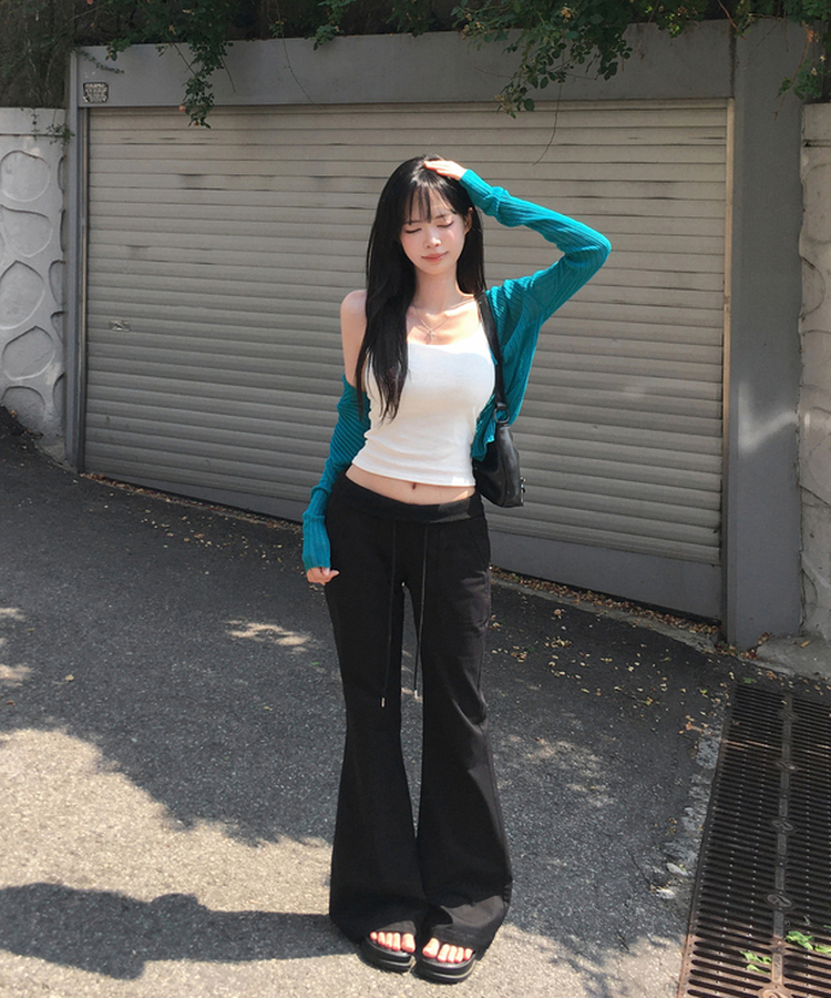 여름팬츠 코르트 세미 부츠컷 밴딩 팬츠 롱 쿨링 폴딩 바지 페이크 백포켓 기장선택 데일리 체형보정 키작녀 키큰녀 여름원단여름팬츠썸머룩 블랙