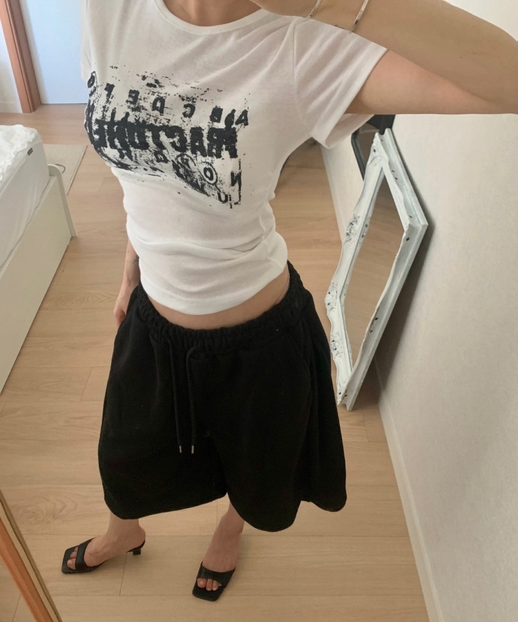 サイドシャーリングレタリング半袖Tシャツ IVORY