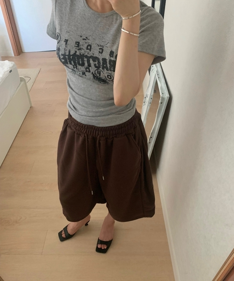 サイドシャーリングレタリング半袖Tシャツ MELANGE