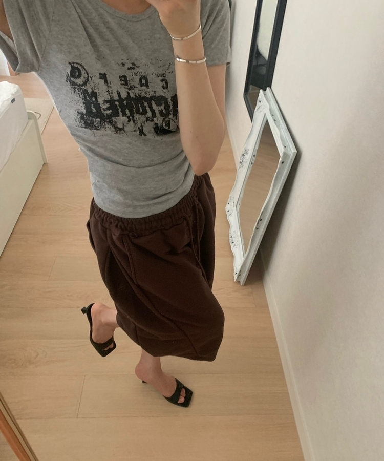 サイドシャーリングレタリング半袖Tシャツ MELANGE