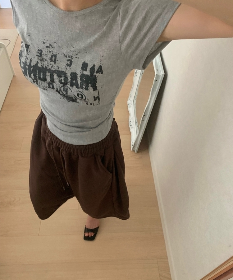 サイドシャーリングレタリング半袖Tシャツ MELANGE