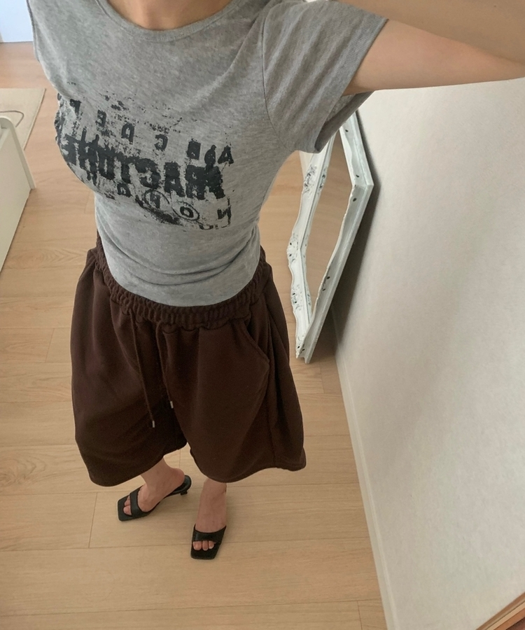 サイドシャーリングレタリング半袖Tシャツ MELANGE