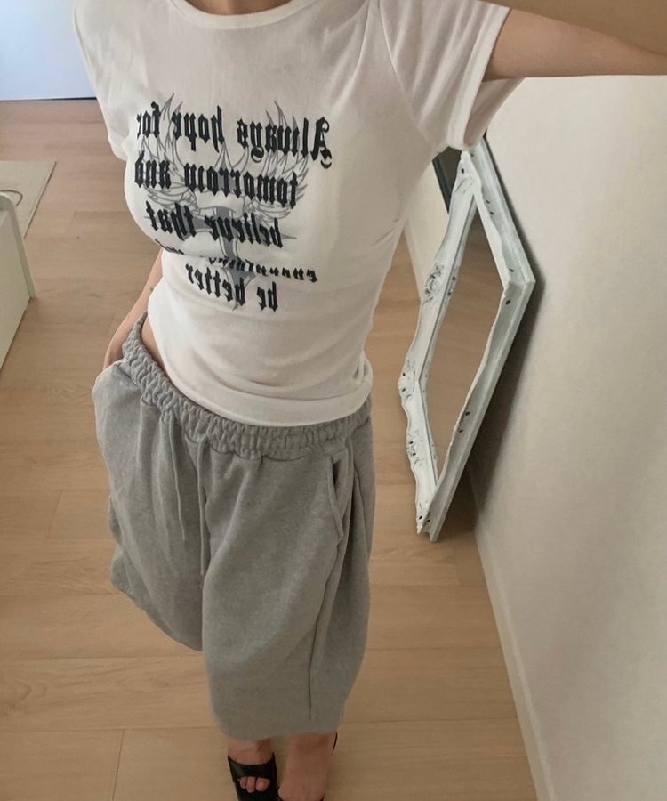 サイドシャーリングクロス半袖Tシャツ(5color) IVORY