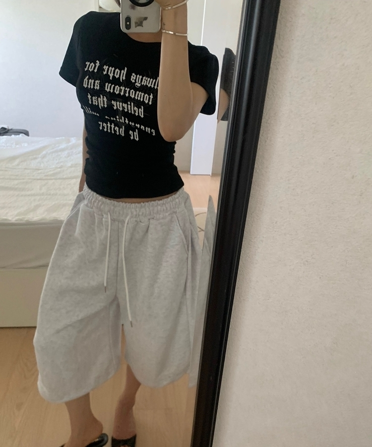 サイドシャーリングクロス半袖Tシャツ(5color) BLACK