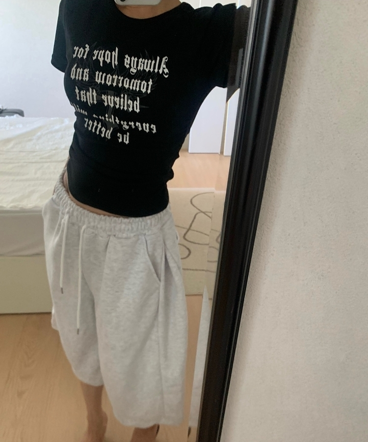 サイドシャーリングクロス半袖Tシャツ(5color) BLACK