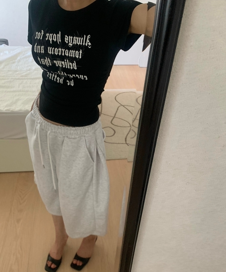 サイドシャーリングクロス半袖Tシャツ(5color) BLACK