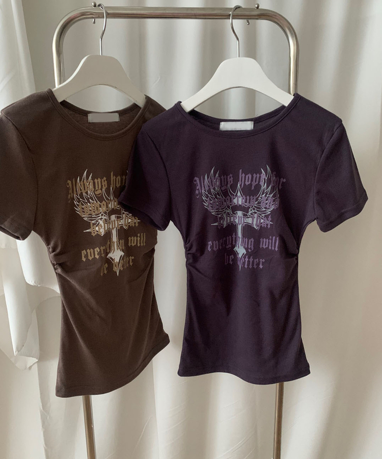 サイドシャーリングクロス半袖Tシャツ(5color)