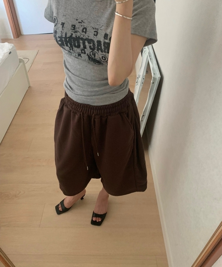 バックボタンバミューダトレーニングパンツ BROWN