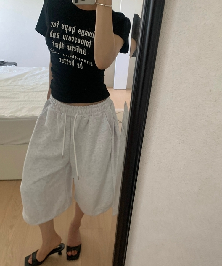バックボタンバミューダトレーニングパンツ MELANGE WHITE