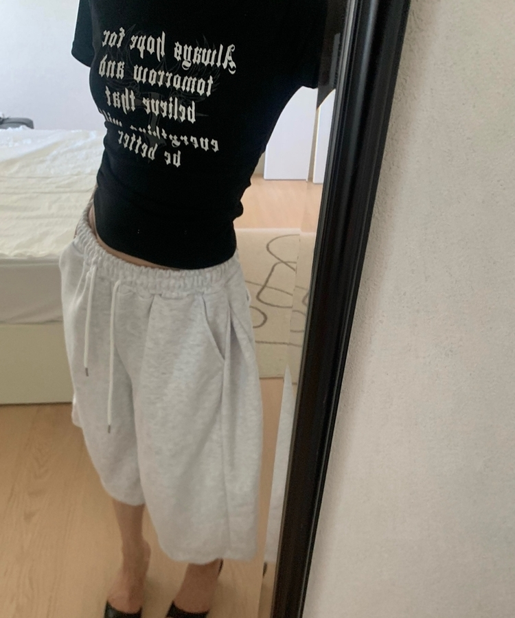 バックボタンバミューダトレーニングパンツ MELANGE WHITE