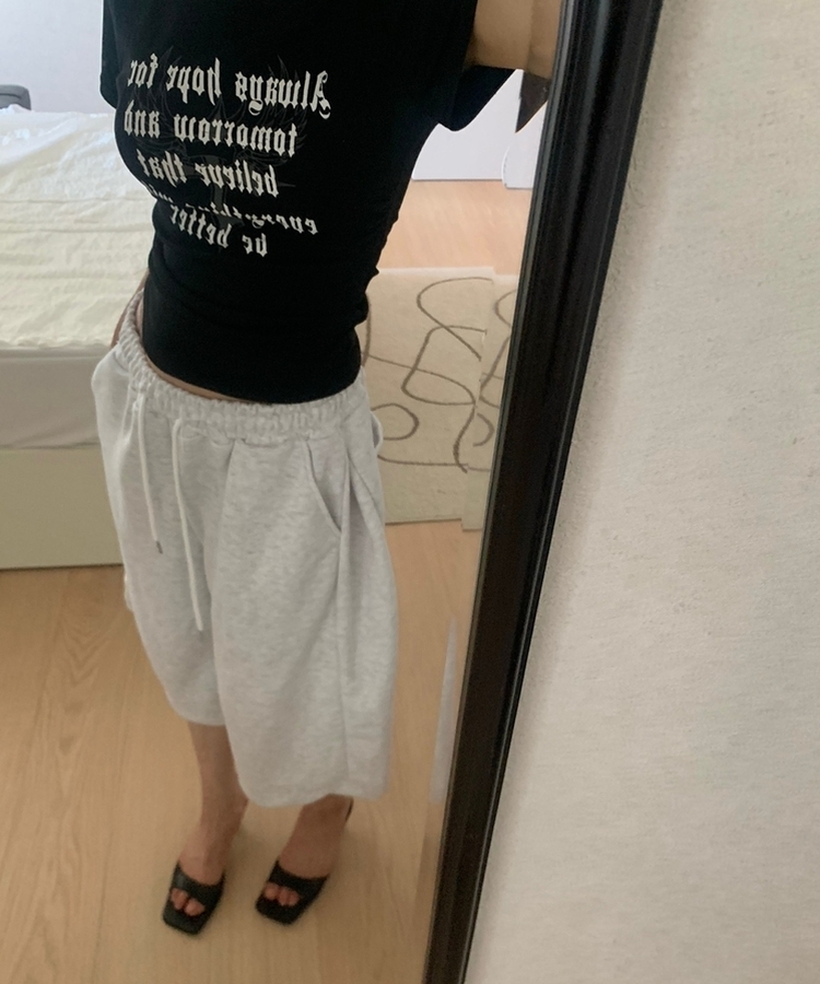 バックボタンバミューダトレーニングパンツ MELANGE WHITE