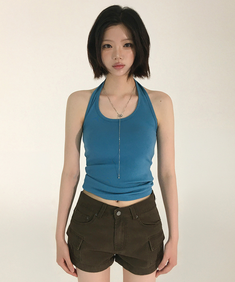 スリムホルターネックキャミソール(11color) TEEL BLUE