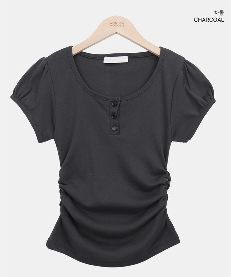 ヘンリーネックパフ半袖Tシャツ(7color)