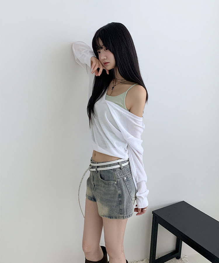 ウォッシュハイウエストデニムショートパンツ VINTAGE BLUE