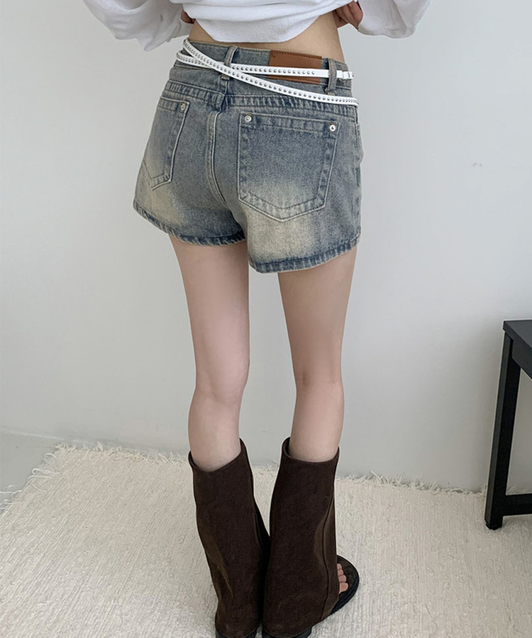 ウォッシュハイウエストデニムショートパンツ VINTAGE BLUE
