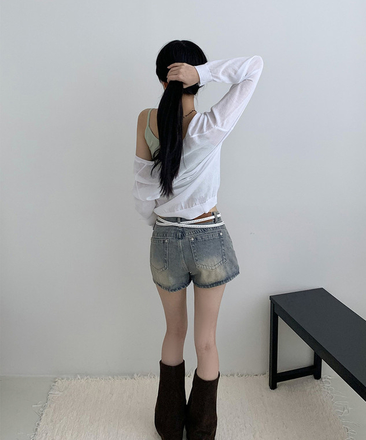 ウォッシュハイウエストデニムショートパンツ VINTAGE BLUE
