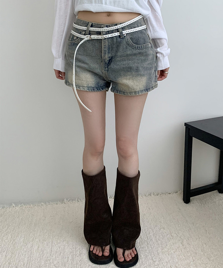 ウォッシュハイウエストデニムショートパンツ VINTAGE BLUE