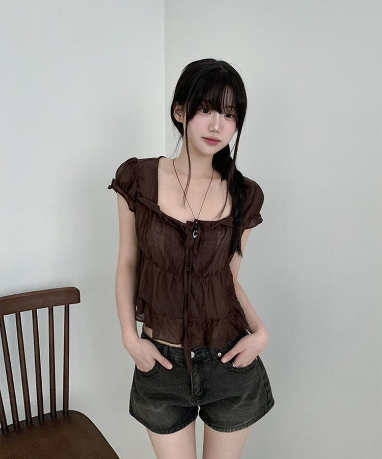 ウォッシュハイウエストデニムショートパンツ BLACK DENIM