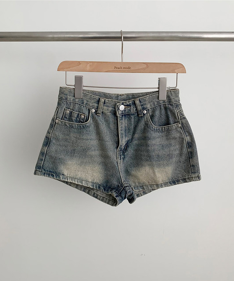 ウォッシュハイウエストデニムショートパンツ